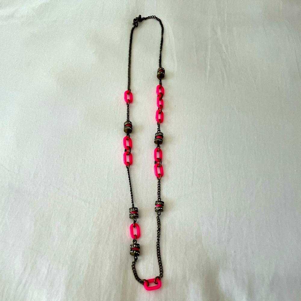 J.Crew Factory Hot Pink Bauble Chain Statement Necklace